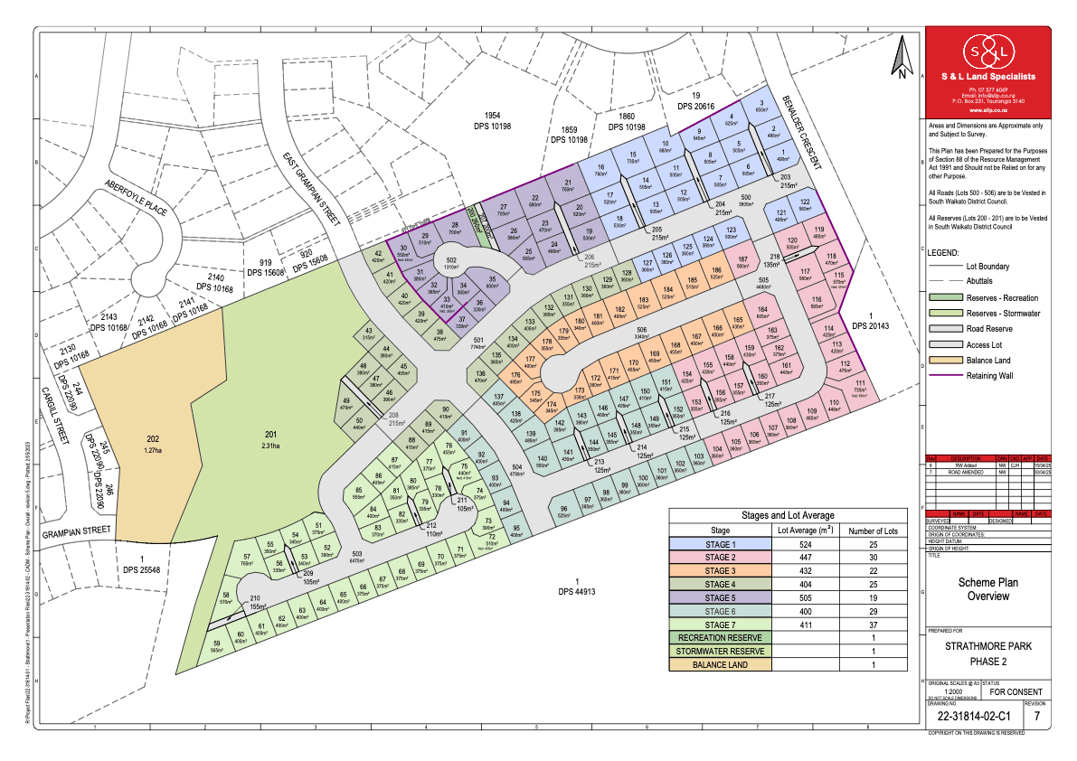 Strathmore Park overall scheme plan — every section across the multi-stage development